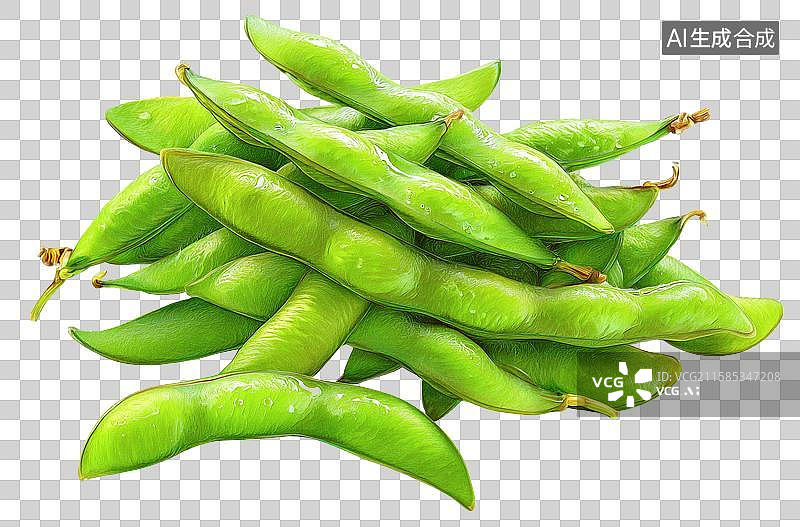 【AI数字艺术】新鲜带水珠的绿色毛豆荚图片素材