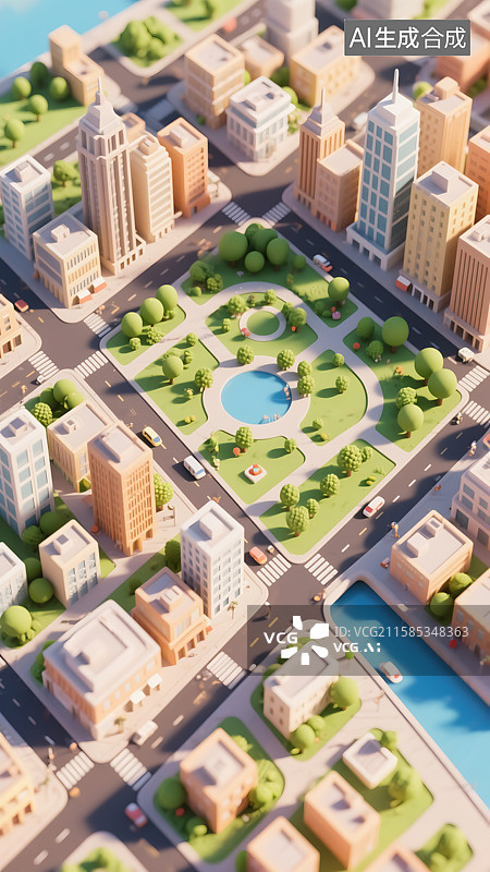 【AI数字艺术】城市建筑公路风景插画图片素材