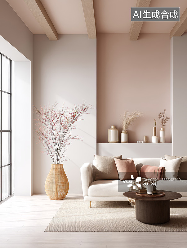 【AI数字艺术】温馨现代客厅布置图片素材