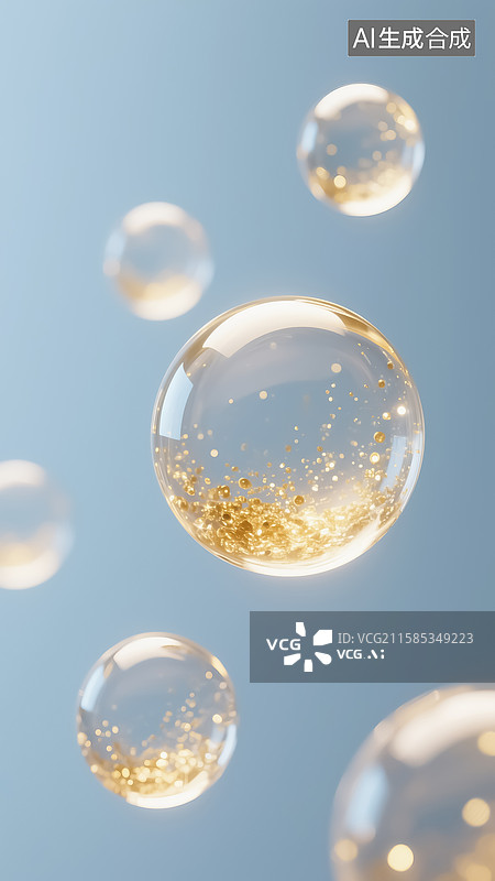 【AI数字艺术】金色透明圆形分子三维插画图片素材