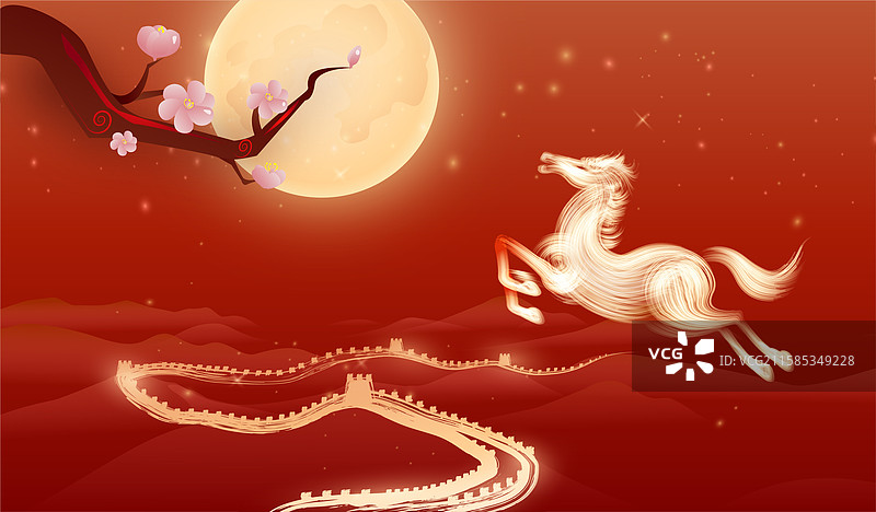 中秋节万里长城上天马行空图片素材