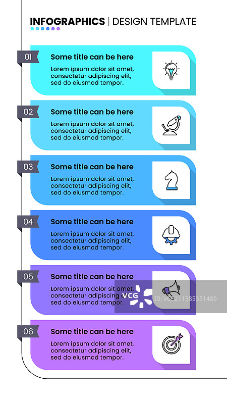 信息图模板，垂直线与6个横幅图片素材