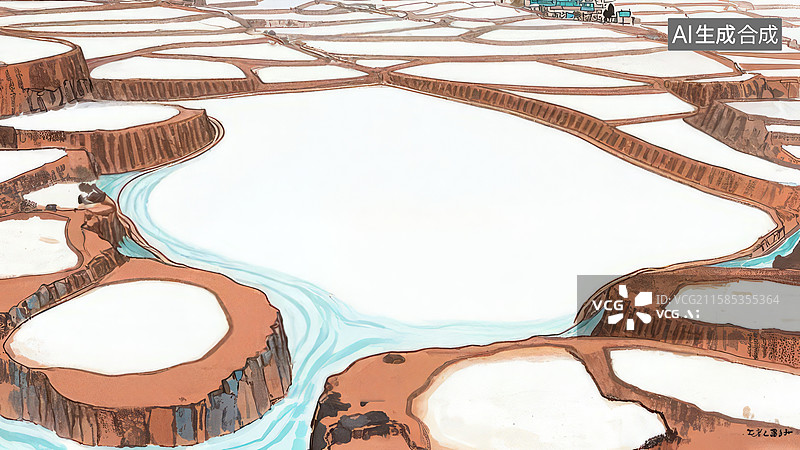 【AI数字艺术】水墨画最大-背景壁纸1干涸河床与水体的对比景观图片素材
