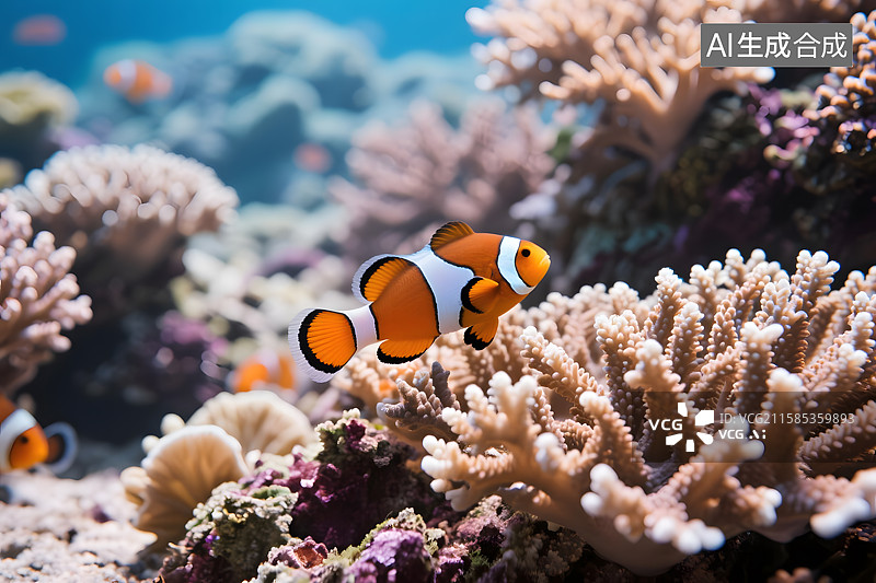 【AI数字艺术】海洋里的珊瑚和小丑鱼图片素材