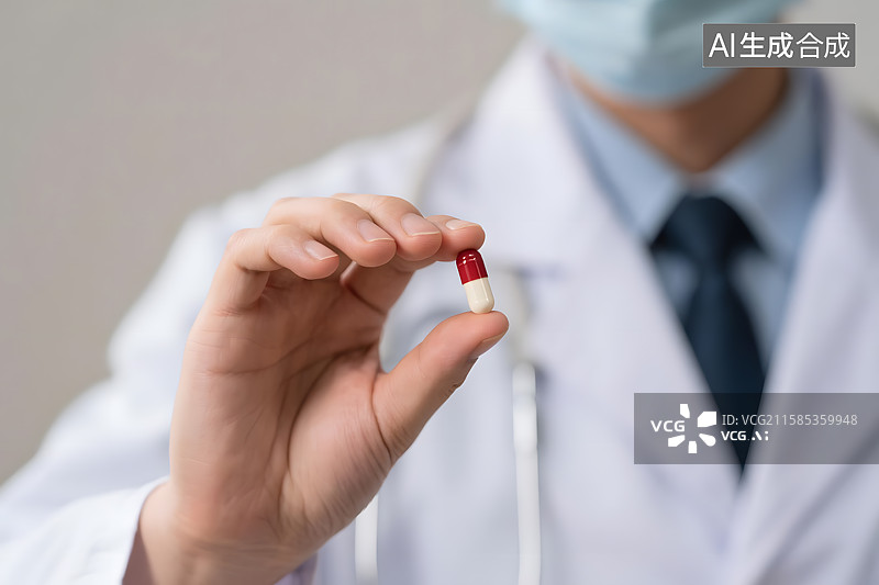 【AI数字艺术】医生手里拿着药丸特写图片素材