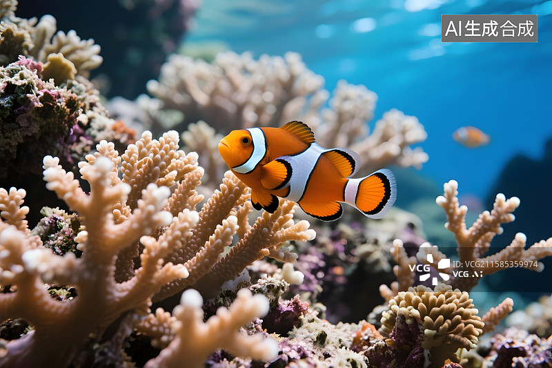 【AI数字艺术】海洋里的珊瑚和小丑鱼图片素材