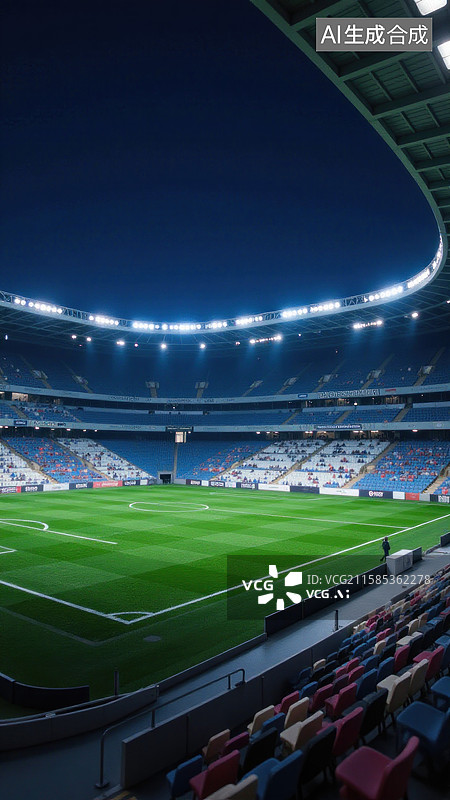 【AI数字艺术】夜晚空旷的大型足球体育场图片素材