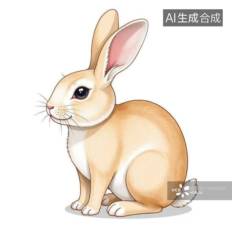 【AI数字艺术】一只坐着的浅棕色大耳可爱兔子图片素材