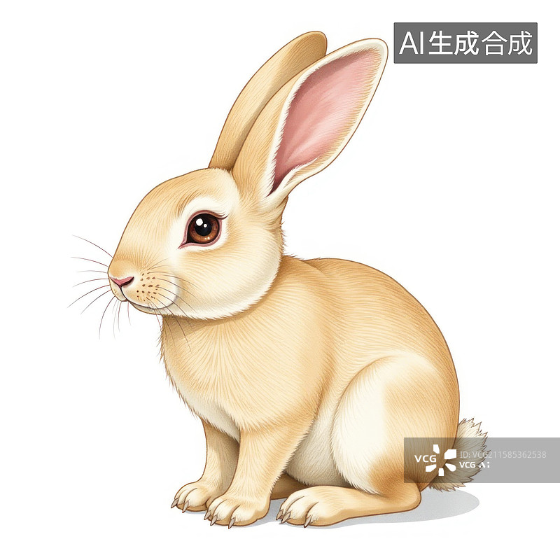 【AI数字艺术】一只坐着的浅棕色大耳可爱兔子图片素材
