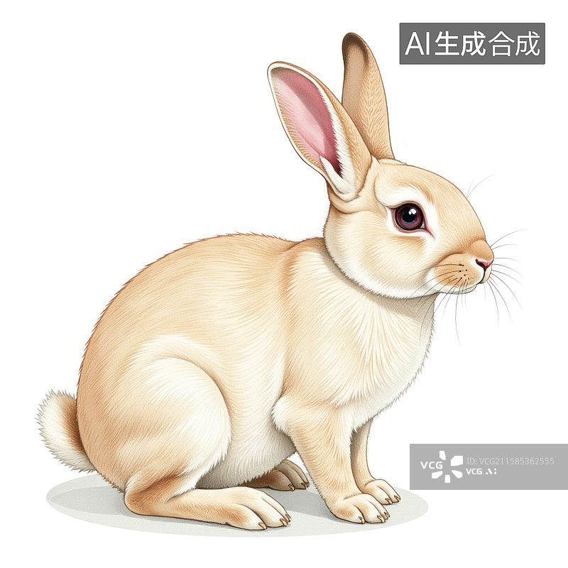 【AI数字艺术】一只坐着的浅棕色大耳可爱兔子图片素材