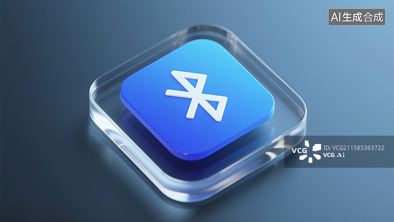 【AI数字艺术】方形图标上有一个白色蓝牙符号，玻璃质感，背景为渐变色图片素材