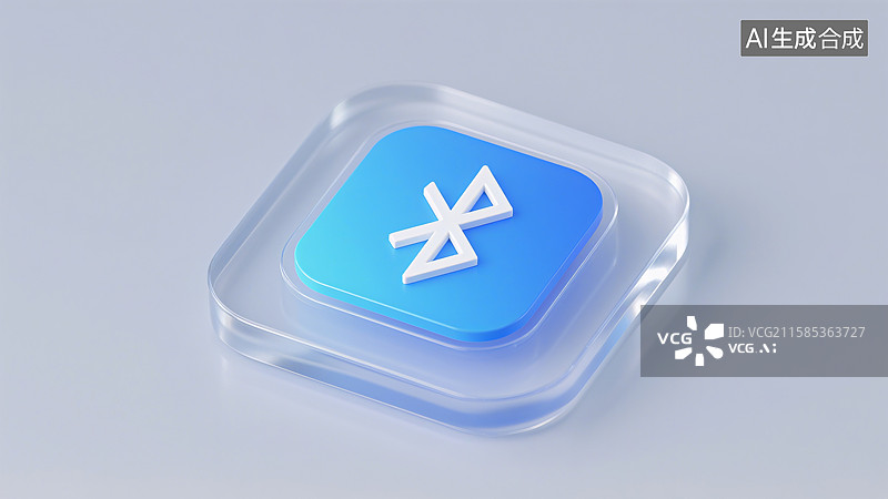 【AI数字艺术】方形图标上有一个白色蓝牙符号，玻璃质感，背景为渐变色图片素材