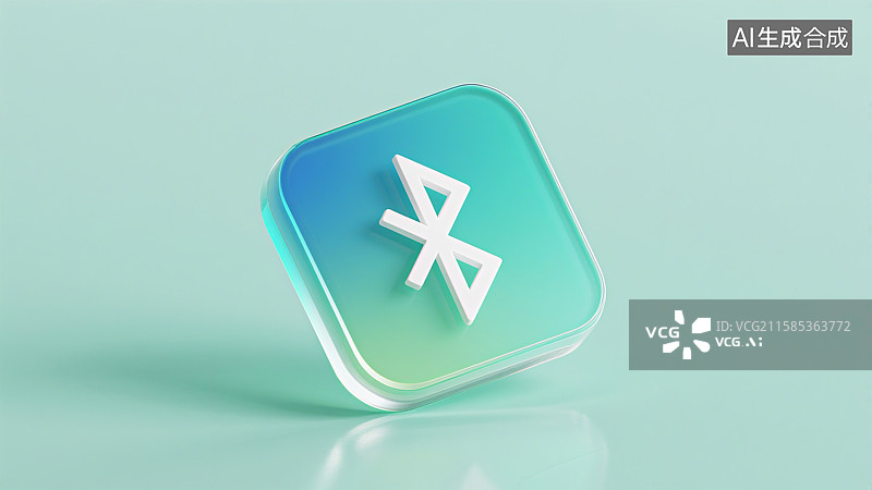 【AI数字艺术】方形图标上有一个白色蓝牙符号，玻璃质感，背景为渐变色图片素材