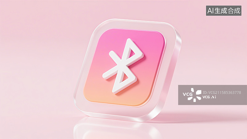 【AI数字艺术】方形图标上有一个白色蓝牙符号，玻璃质感，背景为渐变色图片素材