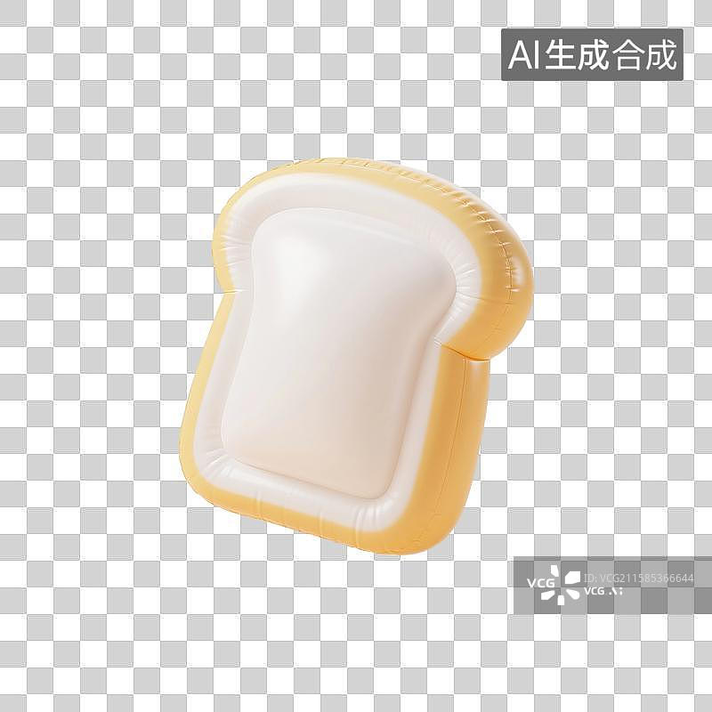 【AI数字艺术】3D渲染，充气膨胀风格，可爱的卡通面包片，面包，吐司，面包片，美味食物免抠元素图片素材