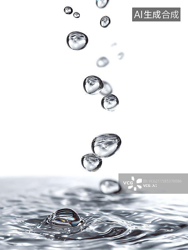 【AI数字艺术】水滴落入纯净的水里化妆品护肤概念插画图片素材