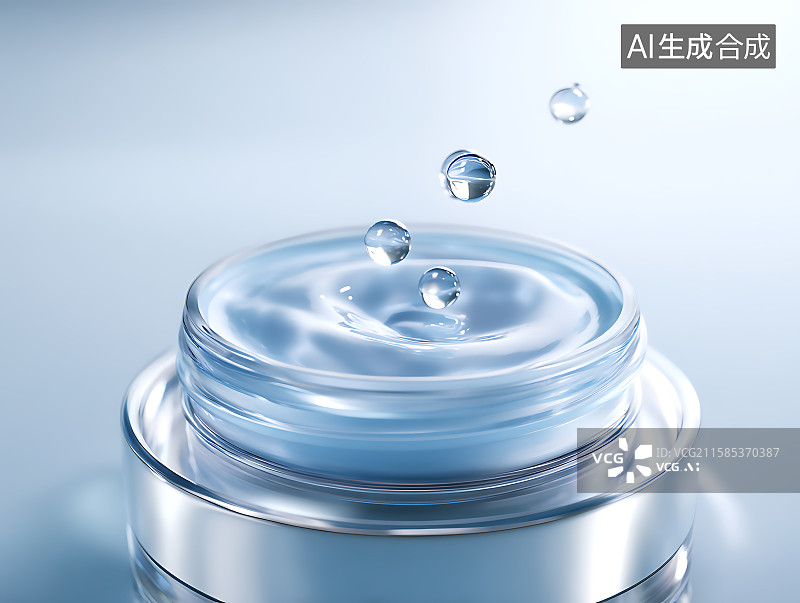 【AI数字艺术】水滴落入纯净的水里化妆品护肤概念插画图片素材