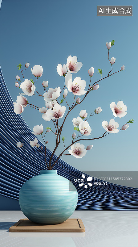 【AI数字艺术】抽象传统中国风青花瓷花束背景图片素材