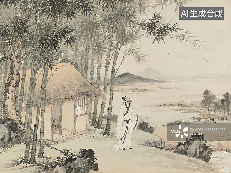 【AI数字艺术】古画 水墨画 国风 古诗 语文 文言文 陋室铭 斯是陋室 唯吾德馨图片素材