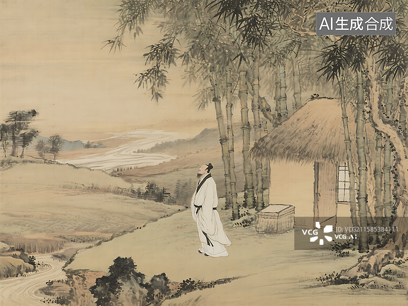 【AI数字艺术】古画 水墨画 国风 古诗 语文 文言文 陋室铭 斯是陋室 唯吾德馨图片素材