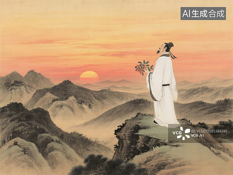 【AI数字艺术】古画 水墨画 国风 古诗 语文 王维 九月九日重阳节 登高望远 茱萸图片素材