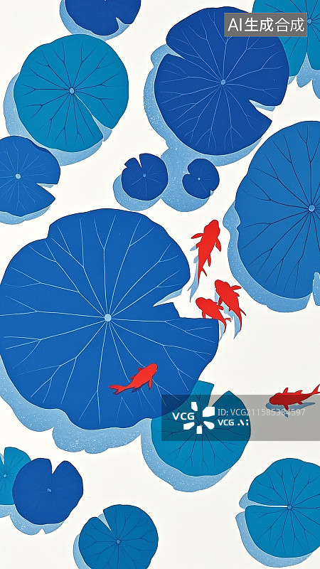 【AI数字艺术】一群红色,小鱼,金鱼,荷花,节气,自然,户外,夏天,绘画插图图片素材
