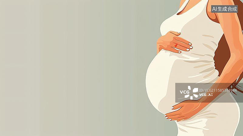 【AI数字艺术】孕育新生的喜悦 准妈妈的温柔时刻   穿着白色孕妇装的孕妇腹部特写图片素材