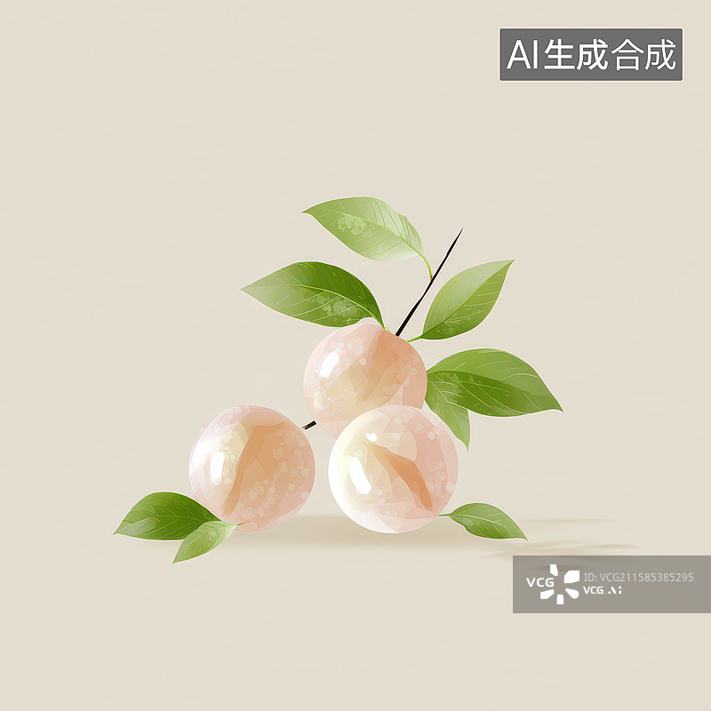 【AI数字艺术】粉色桃子挂枝头清新画面图片素材