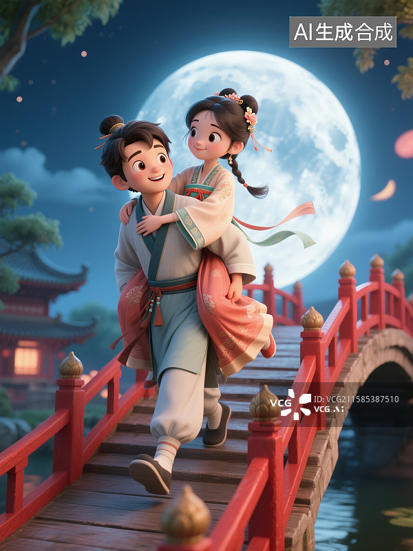 【AI数字艺术】3D幸福七夕节图片素材