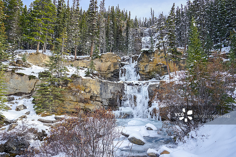 加拿大贾斯珀国家公园，冰原大道，Tangle Creek Falls，图片素材