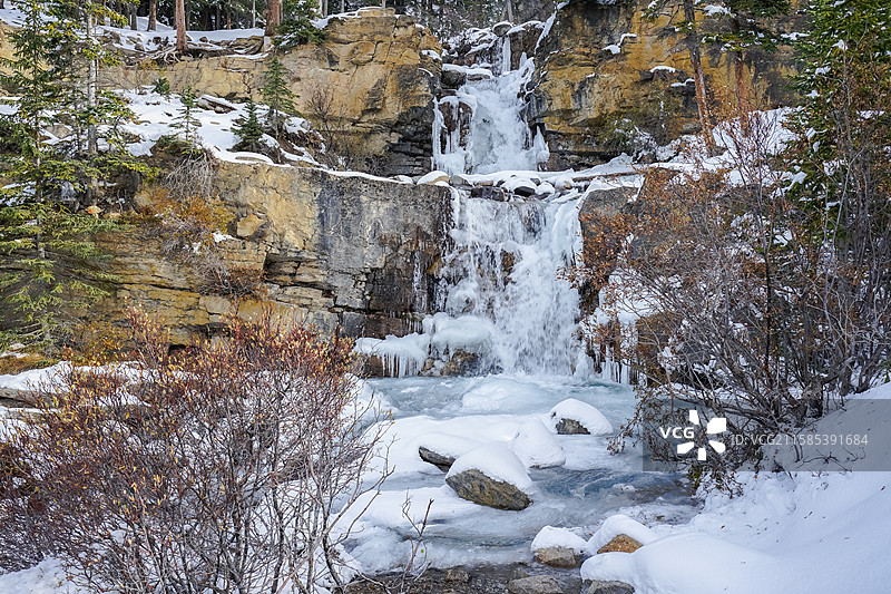 加拿大贾斯珀国家公园，冰原大道，Tangle Creek Falls，图片素材