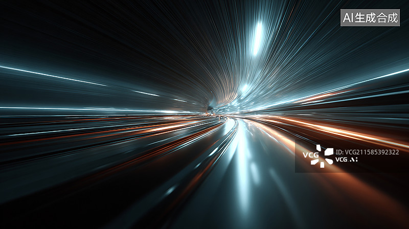 【AI数字艺术】速度光影交错的未来隧道图片素材