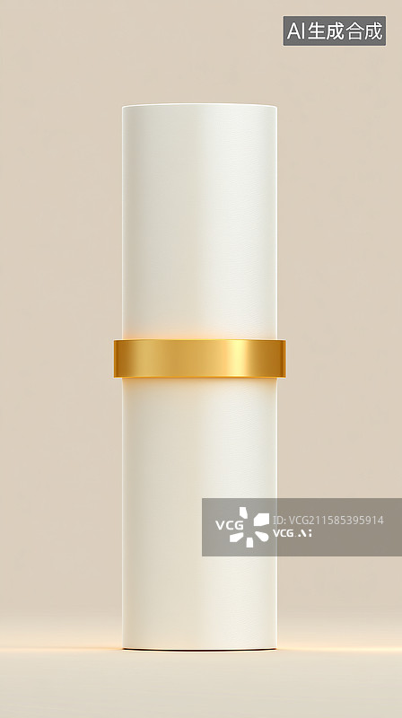 【AI数字艺术】简约金色装饰白色圆柱物体图片素材