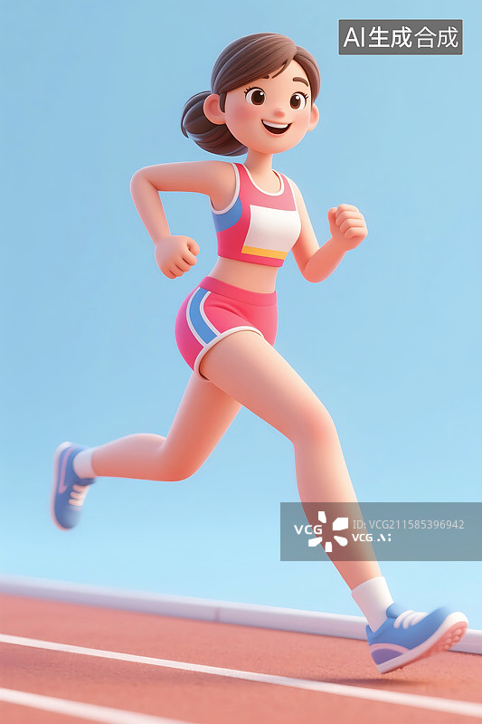 【AI数字艺术】3D立体三维C4D一个女孩女人女性田径运动员跑步短跑长跑慢跑冲刺马拉松比赛图片素材