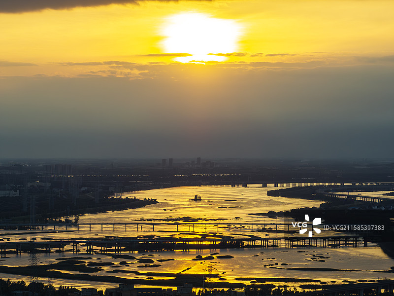 府河落日图片素材