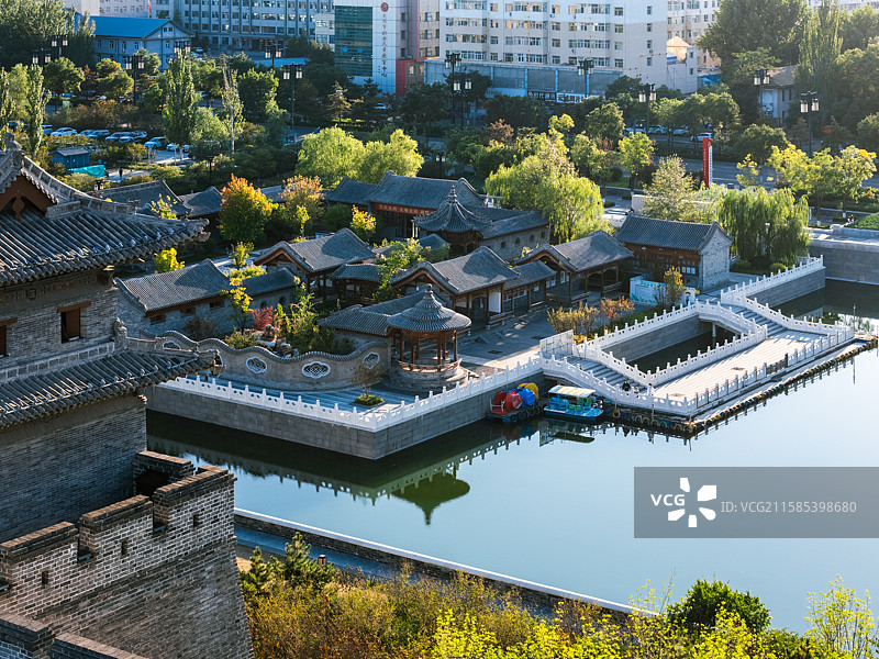 山西大同城墙公园景观航拍图片素材