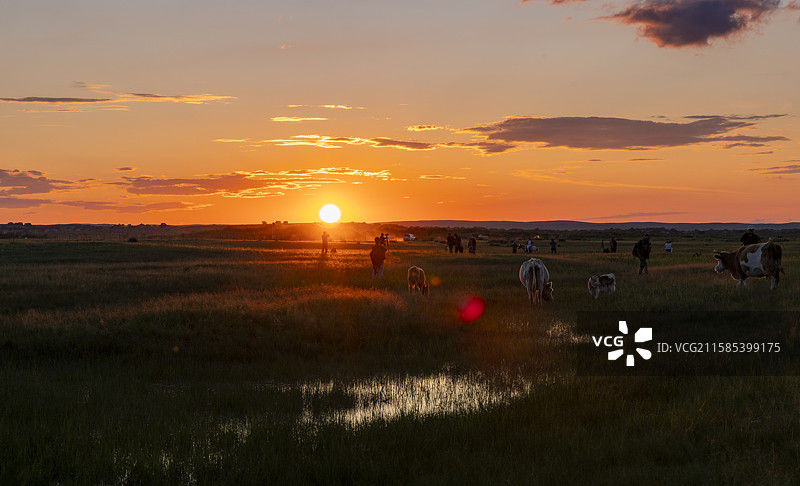 西乌珠穆沁草原日落时刻图片素材