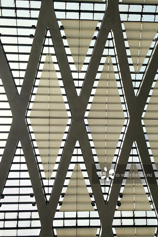 西站候车厅半透明顶棚的几何结构和线条图片素材