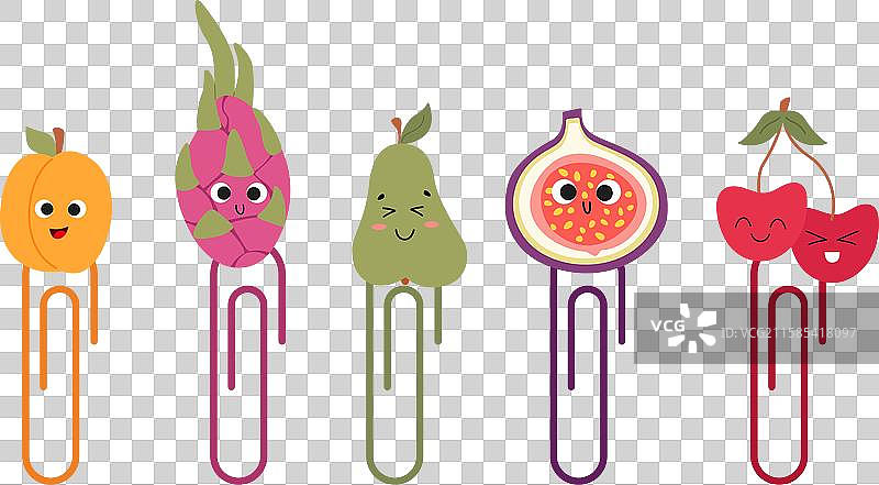一组可爱的水果角色纸夹图片素材