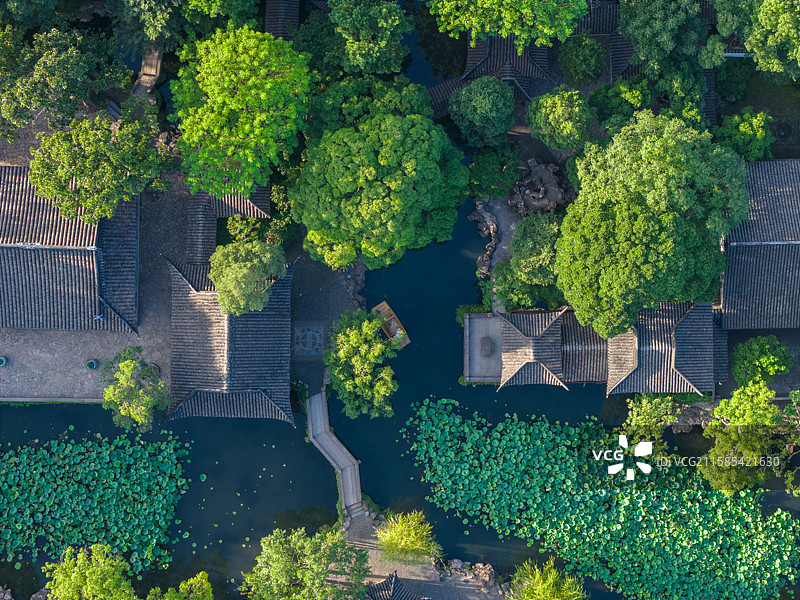 苏州拙政园夏日航拍图片素材
