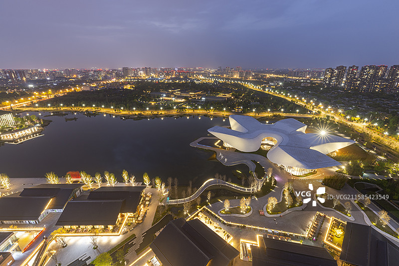 成都市天府艺术公园夜景俯拍图片素材