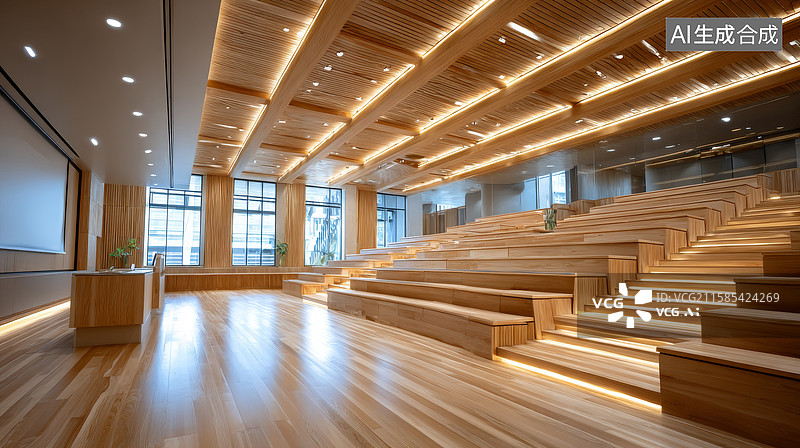 【AI数字艺术】现代木质阶梯教室图片素材