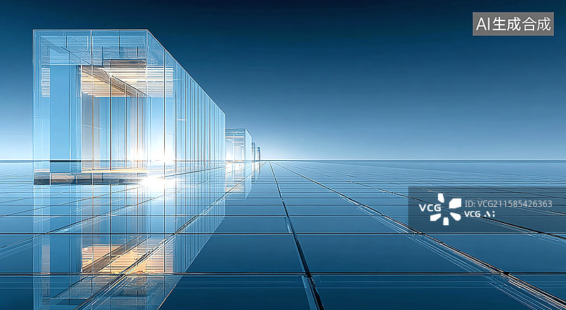【AI数字艺术】未来科技感玻璃建筑，汽车广告背景图图片素材