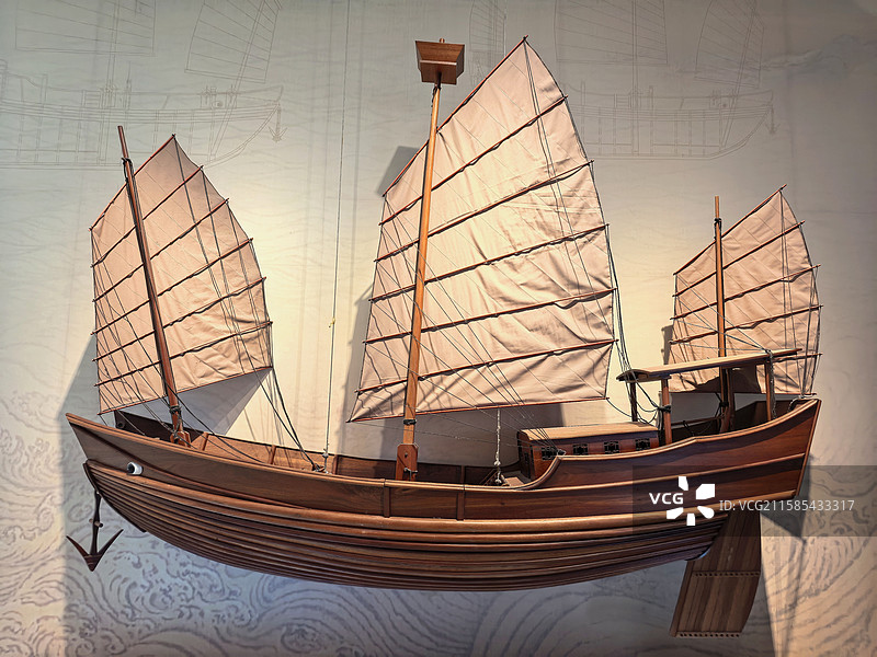 海南省博物馆展示的明朝福船模型图片素材