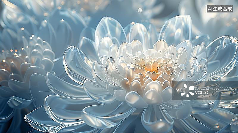 【AI数字艺术】粉色菊花花瓣的温柔绽放 梦幻光影下的菊花  透明菊花艺术背景  清新  花朵  干净  梦幻  背景图片素材