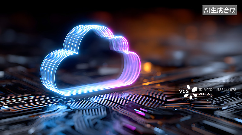 【AI数字艺术】霓虹云朵与电路板图片素材