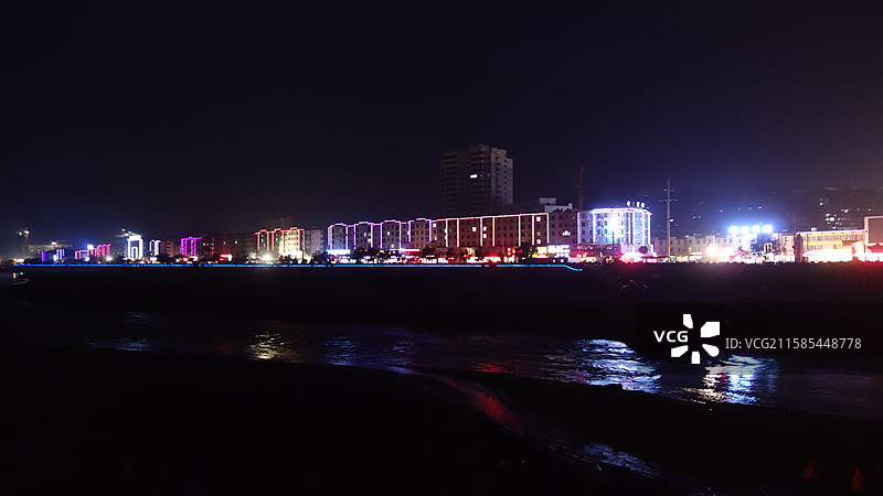 陕西省陕北榆林市绥德县绥德无定河夜景图片素材