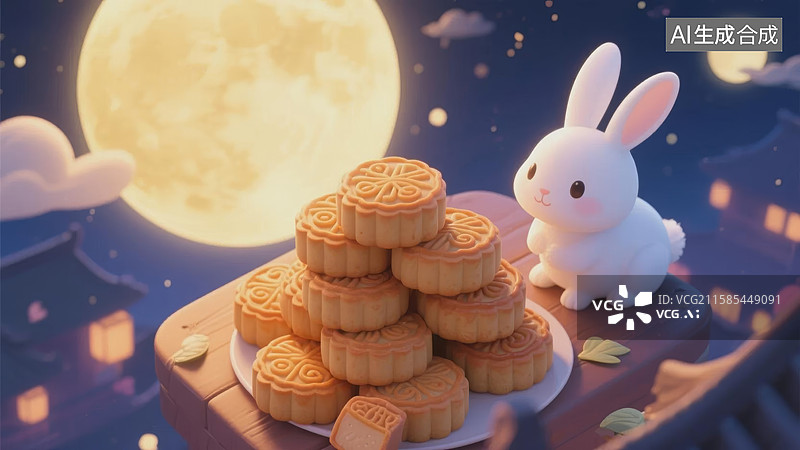 【AI数字艺术】月夜兔子与饼干图片素材