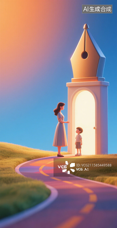 【AI数字艺术】3D三维卡通教师节老师学生g钢笔创意插画图片素材