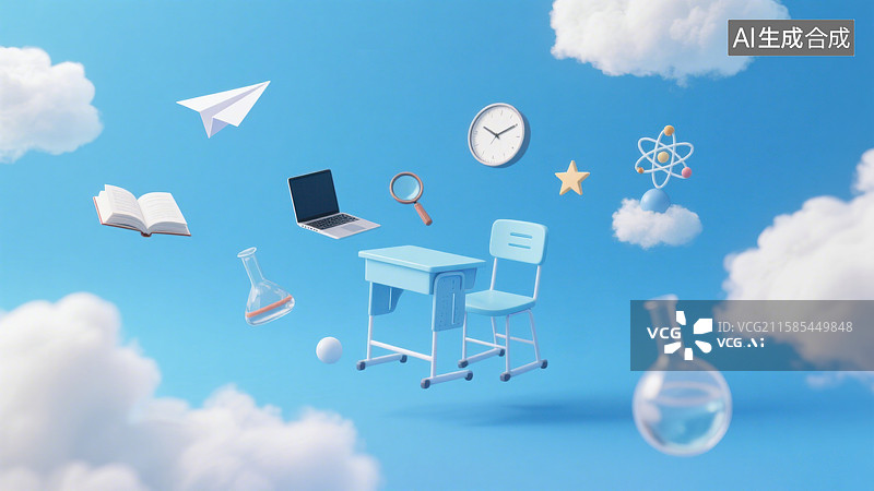 【AI数字艺术】3D卡通风格高考冲刺主题学习场景书桌插画图片素材